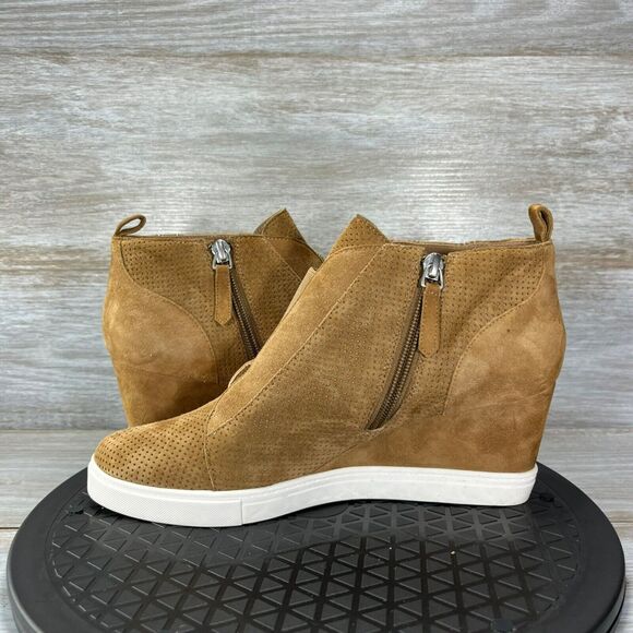 Linea Paolo Women’s Felicia Tan Suede Platform Wedge Sneaker Bootie Size 8.5 - Picture 8 of 11